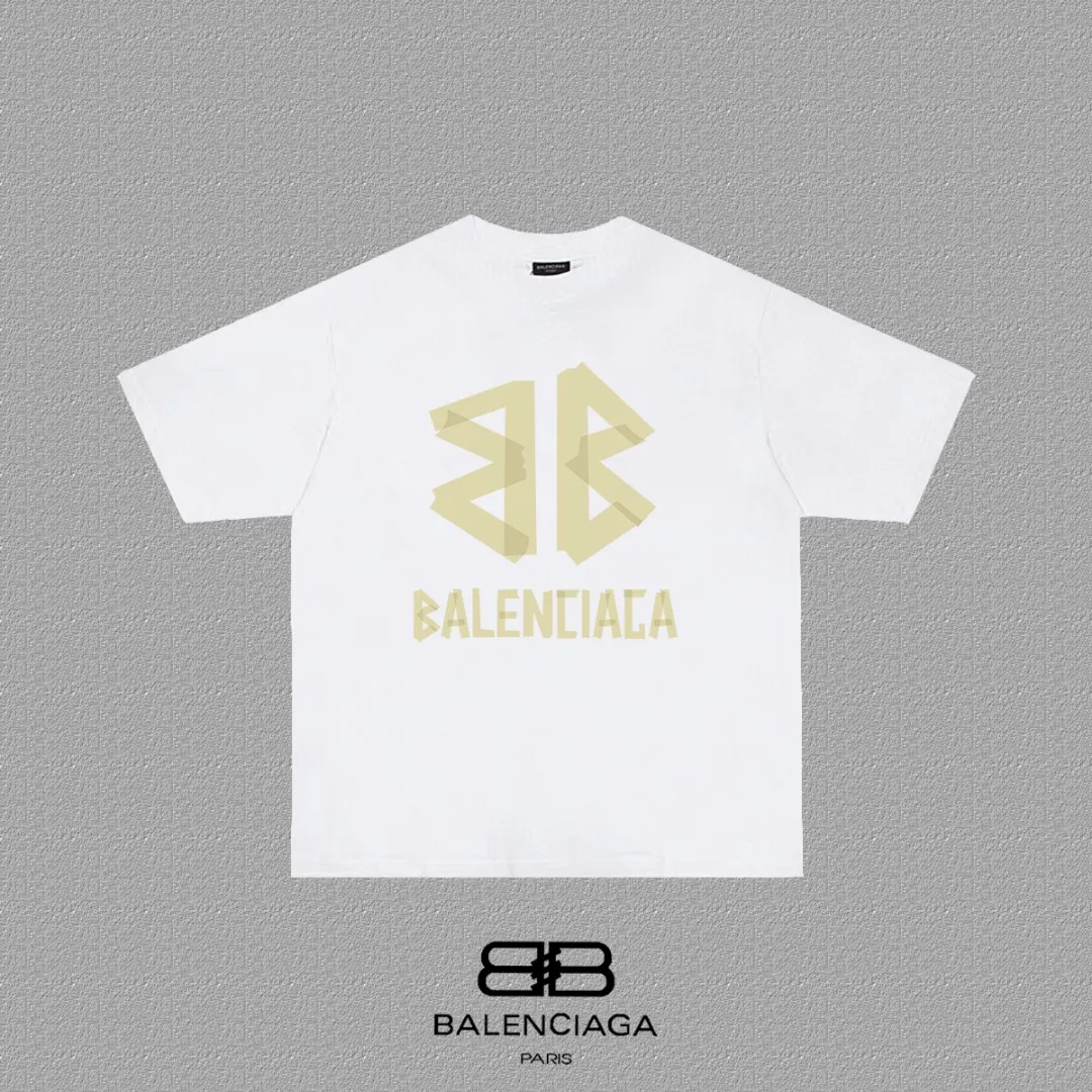 P80✨🔥 BALENCIAGA Paris lettering printed short-sleeved T-shirt, custom-woven and dyed 280g combed cotton heavyweight fabric, zero color difference in thread, perfect details, different from the current version on the market, welcome to compare, Same Style for men and women, must-sell in the picture above Color: White Black Size: 1 2 3 4